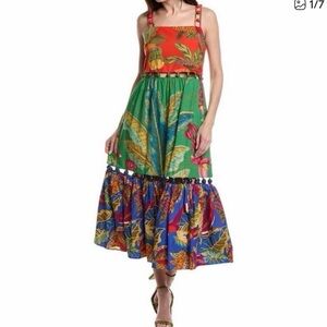 FARM Rio Vibrant Red and Green Midi Dress